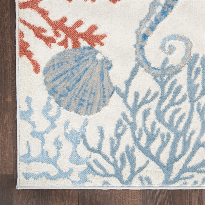 Pemberly Row Contemporary Polypropylene Polyester Area Rug in Ivory/Multi