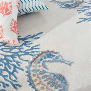 Pemberly Row Contemporary Polypropylene Polyester Area Rug in Ivory/Multi
