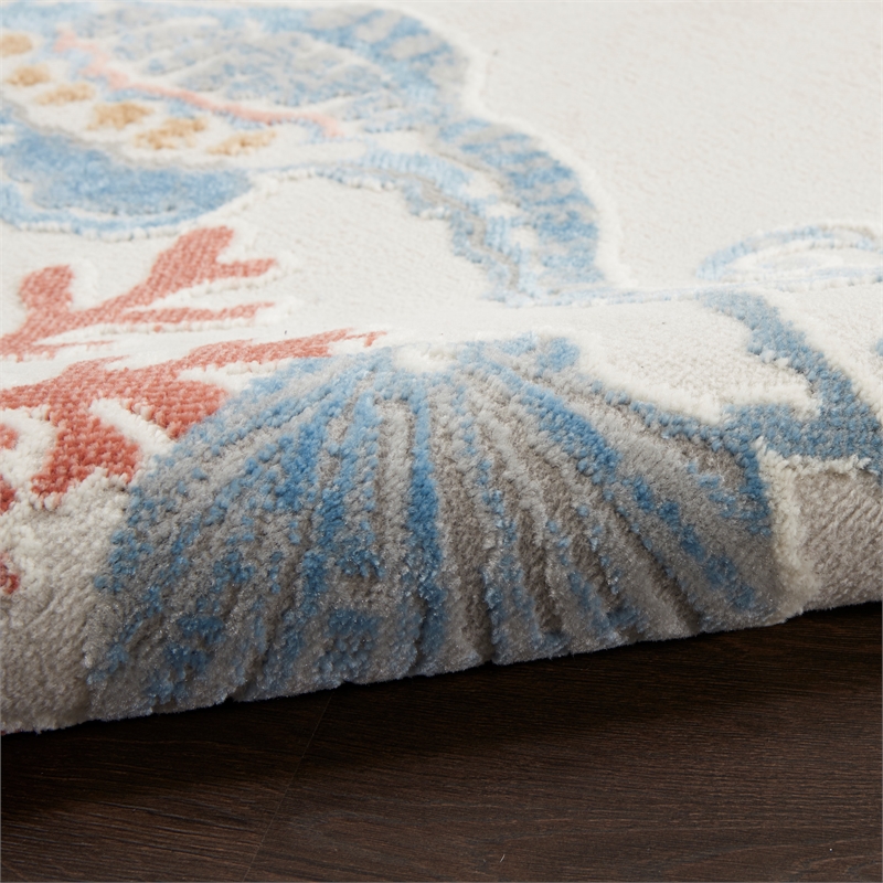 Pemberly Row Contemporary Polypropylene Polyester Area Rug in Ivory/Multi