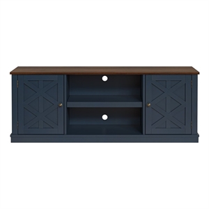 Pemberly Row 64&quot TV Media Stand for TV up to 70&quot Navy with Walnut Color Desktop