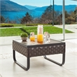 Pemberly Row Modern U-Leg Rattan Outdoor Side Table in Brown/Black
