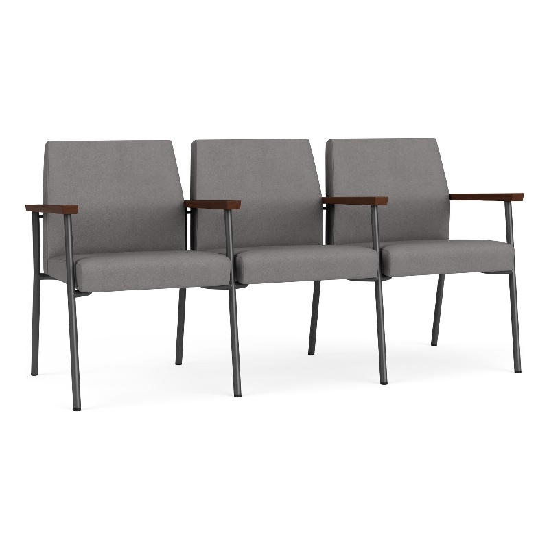Pemberly Row Reception Waiting 3-Seat Tandem Seating/Charcoal Steel/Light Gray