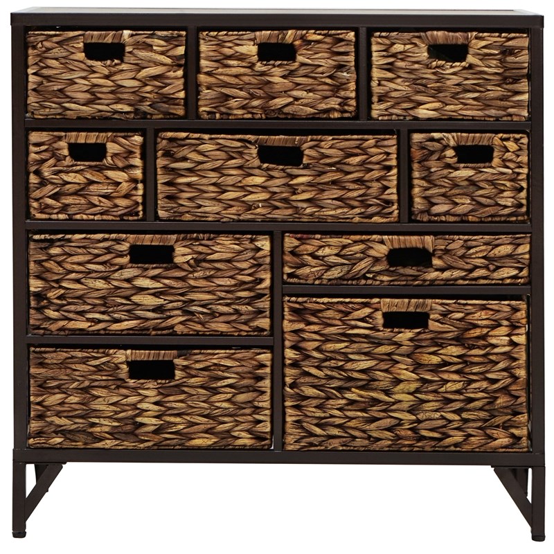 Pemberly Row 10-Drawer Transitional Metal Cabinet in Walnut Finish