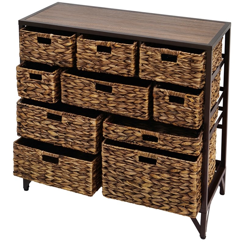 Pemberly Row 10-Drawer Transitional Metal Cabinet in Walnut Finish