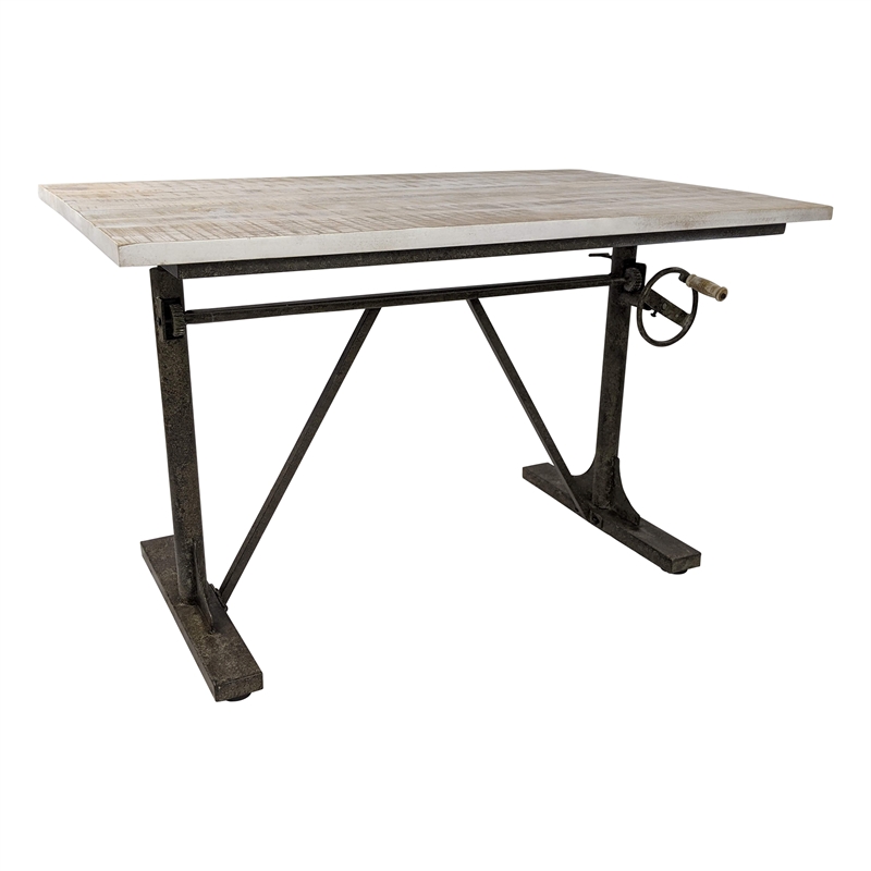 Pemberly Row Sit or Stand Adjustable Desk in Driftwood/Aged Iron