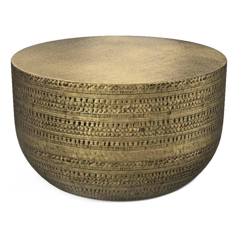 Pemberley Row Metal Antique Gold Coffee Table Round Textured 29.5