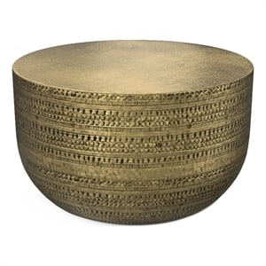 Pemberley Row Metal Antique Gold Coffee Table Round Textured 29.5&quot Fully Assembled