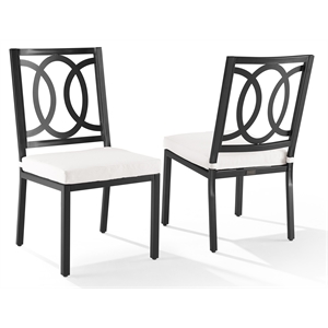 Pemberly Row 18.5&quot Metal Outdoor Dining Chair in Black (Set of 2)