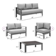 Pemberly Row 4-Piece Outdoor Aluminum & Fabric Conversation Set in Dark Gray