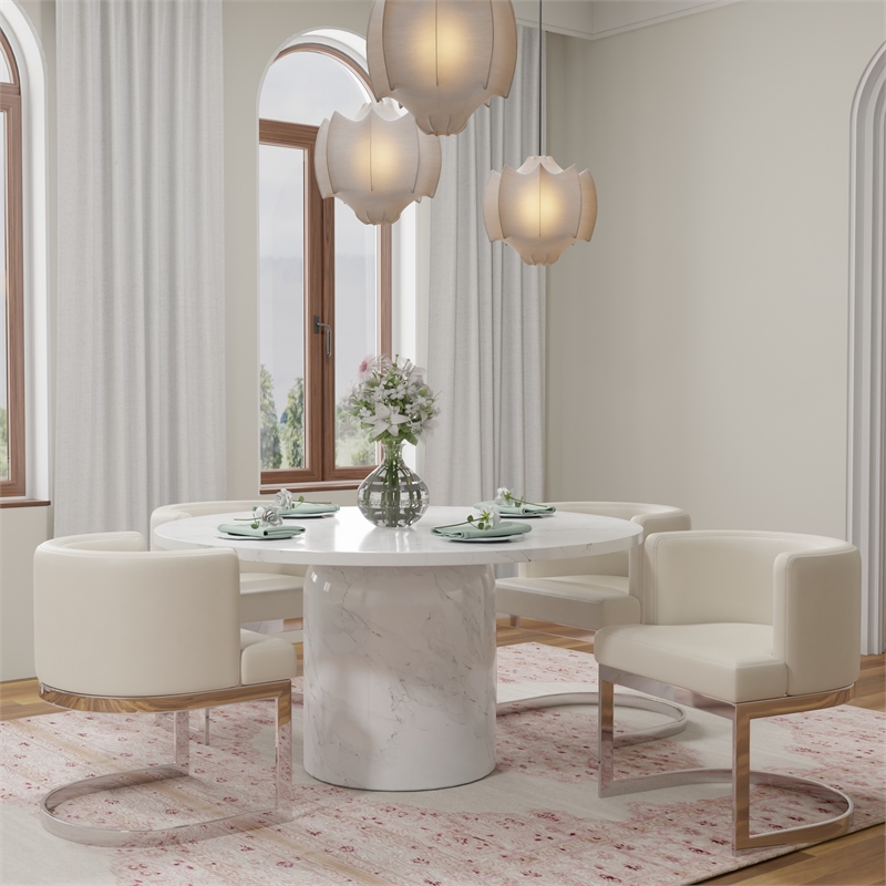Pemberly Row Modern 60'' Round Marble Dining Table Pedestal Base