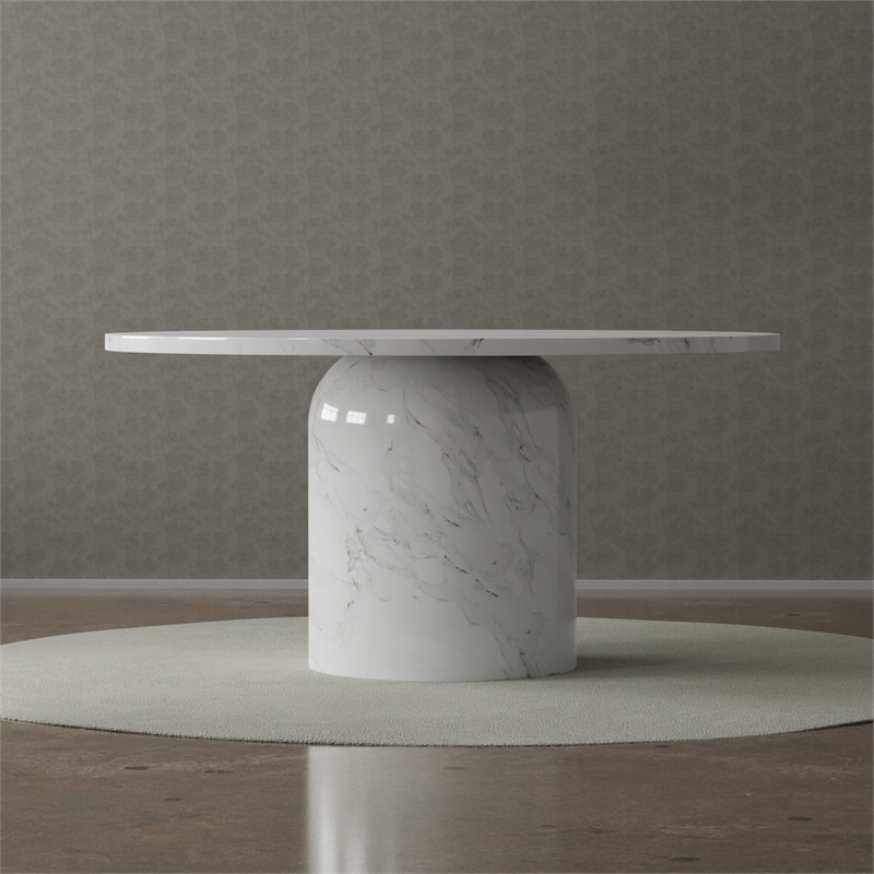 Pemberly Row Modern 60'' Round Marble Dining Table Pedestal Base