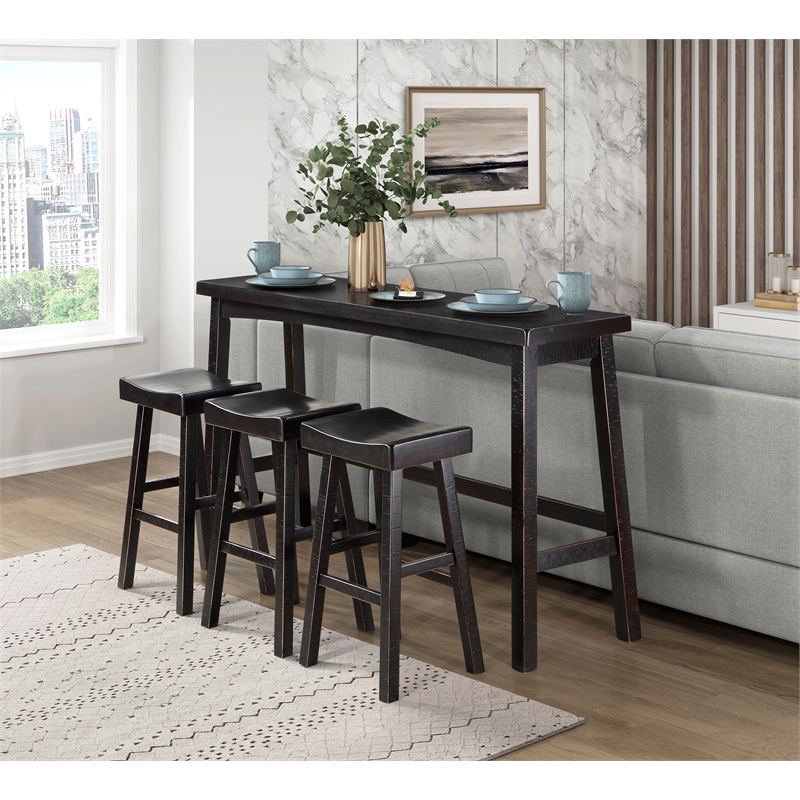 Pemberly Row Modern 4-Piece Pack Wood Pub Height Set in Black