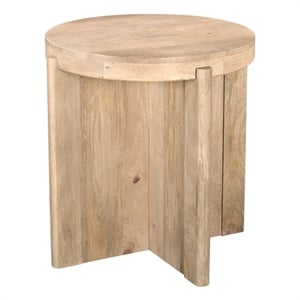 Pemberly Row Contemporary Round Solid Wood End Table in Beige