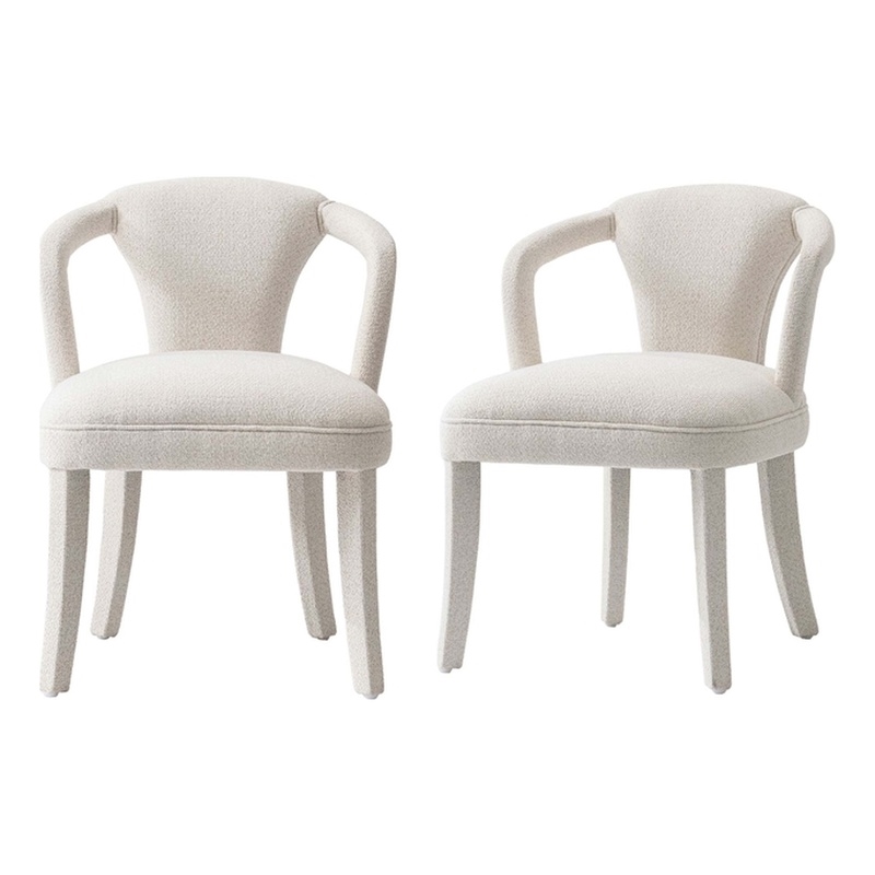 Pemberly Row Dining Armchair with Solid Wood Frame in Ivory - Set of 2