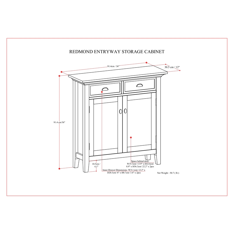 Pemberley Row Solid Wood Brown Storage Cabinet Rectangular Adjustable Shelves 36