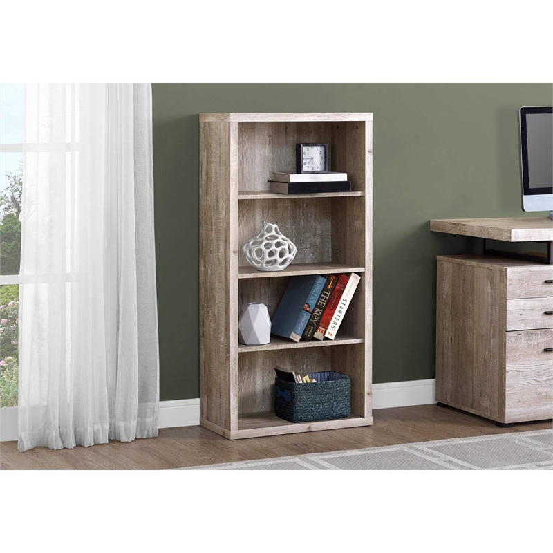 Pemberly Row Bookshelf Bookcase Etagere 5 Tier Office/Bedroom in Laminate Beige