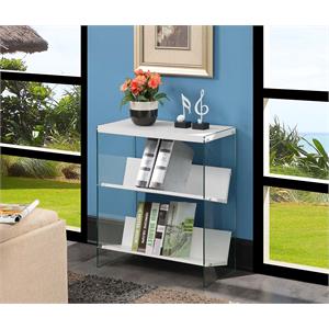Pemberly Row SoHo Bookcase in White Wood Finish with Clear Glass Sides
