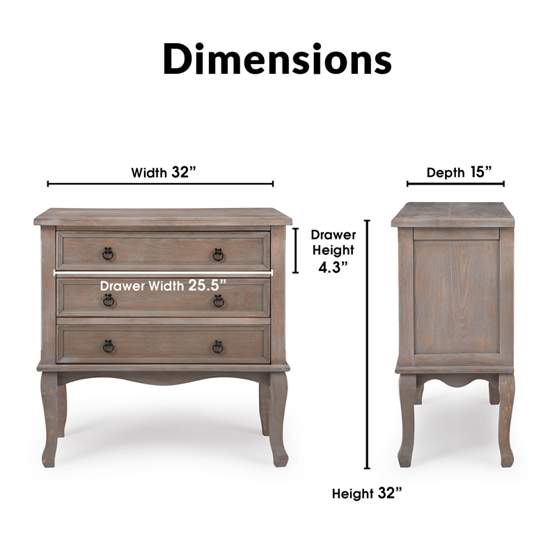 Pemberly Row Modern / Contemporary Wood 3 Drawer Chest in Gray
