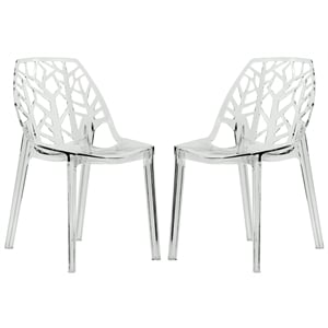 Pemberly Row Modern Plastic Dining Side Chair in Clear (Set of 2)
