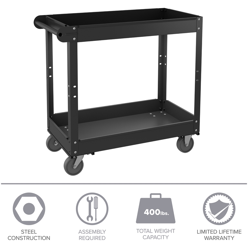 Pemberly Row Reay-To-Assemble Metal Utility Cart 30 x 16 Black