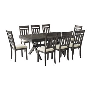 Pemberly Row Contemporary 9 Piece Wood Dining Set in Slate/Cream