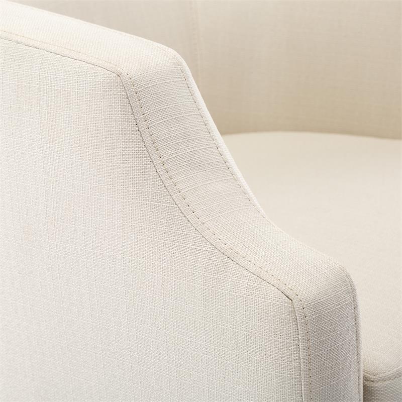 Pemberly Row White Linen Fabric Upholstered Swivel and Rocker Barrel Chair