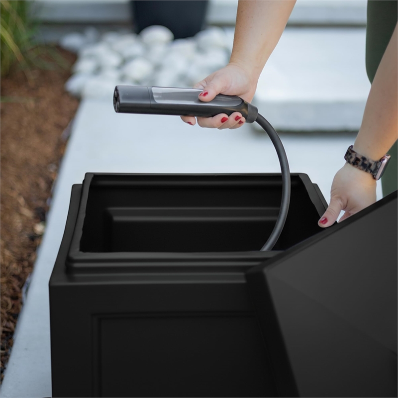 Pemberly Row Traditional Plastic Garden Hose Bin in Black Finish