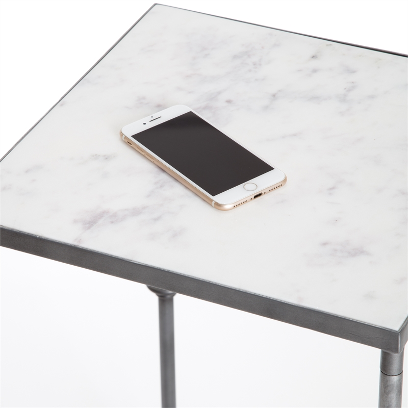 Pemberly Row Modern / Contemporary Solid Marble Side Table White
