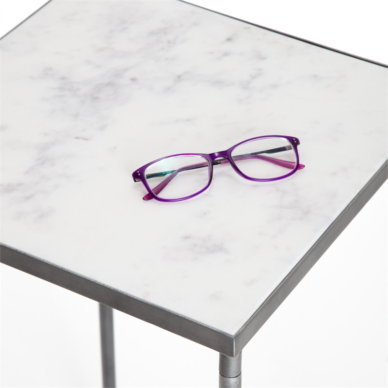 Pemberly Row Modern / Contemporary Solid Marble Side Table White