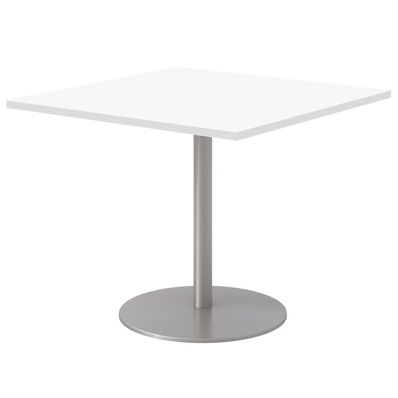 Pemberley Row Laminate White Square Pedestal Table Durable Easy to Clean Surface 36
