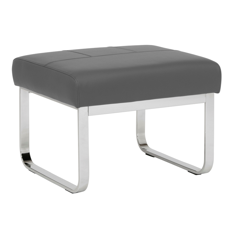 Pemberly Row Contemporary Blended Leather Ottoman in Smoke Gray