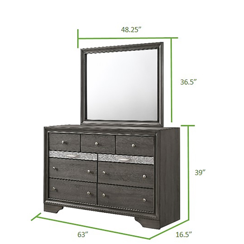 Pemberly Row Traditional 7 Drawer Dresser in Gray made with Wood