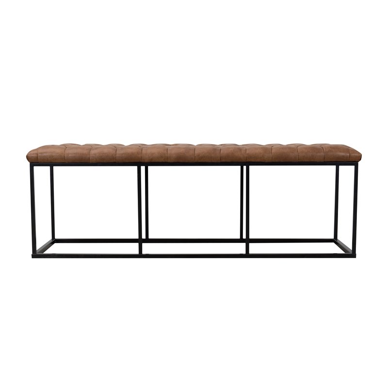 Pemberley Row Faux Leather Brown Bench Rectangular Button Tufting 52.25