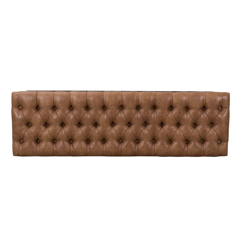 Pemberley Row Faux Leather Brown Bench Rectangular Button Tufting 52.25