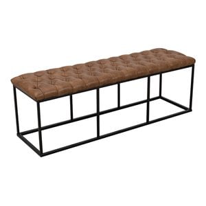 Pemberley Row Faux Leather Brown Bench Rectangular Button Tufting 52.25&quot Unassembled