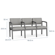Pemberly Row Reception Waiting 3 Seats Chair/Charcoal Steel/Light Gray