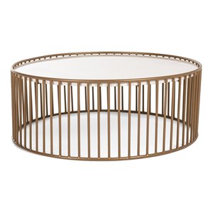 Pemberly Row Round Metal and Faux Marble Coffee Table in White/Gold
