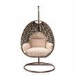 Pemberly Row Beige Wicker Patio Egg Swing Chair with Stand in Beige