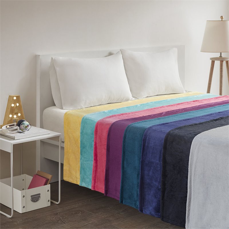 Pemberly Row Polyester Solid Microlight Plush Oversized Blanket in Black