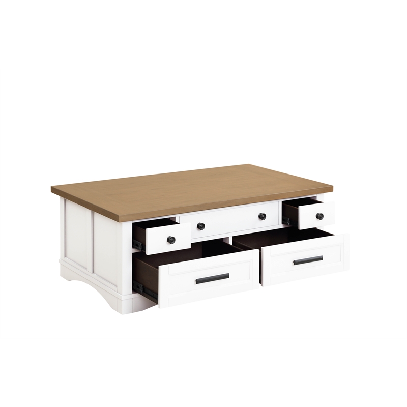 Pemberly Row Wood Cocktail Table with Lift Top in White Finish