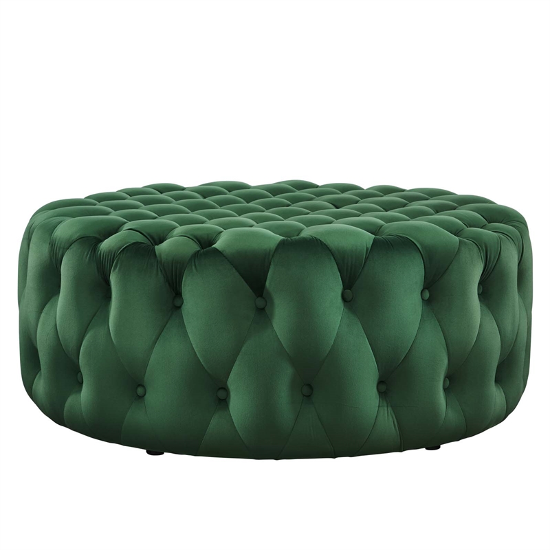 Pemberley Row Velvet Emerald Green Ottoman Round Tufted 40