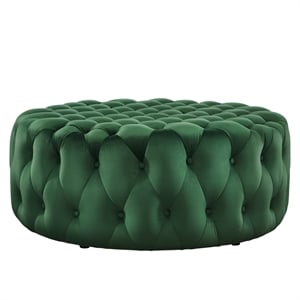 Pemberley Row Velvet Emerald Green Ottoman Round Tufted 40&quot Unassembled