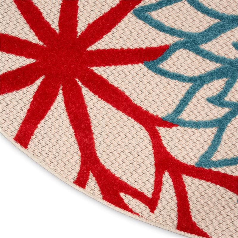 Pemberly Row 10' x Round Fabric Multi-Color Indoor/Outdoor Tropical Rug