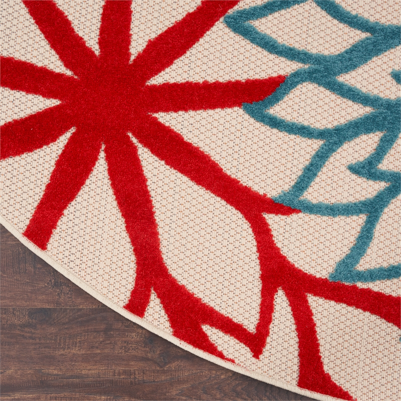 Pemberly Row 10' x Round Fabric Multi-Color Indoor/Outdoor Tropical Rug
