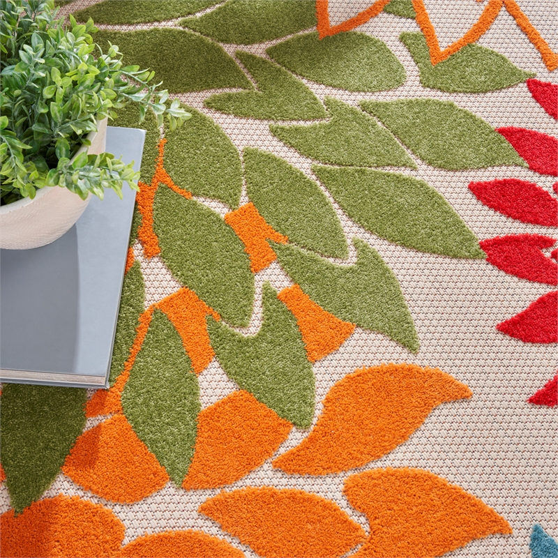 Pemberly Row 10' x Round Fabric Multi-Color Indoor/Outdoor Tropical Rug