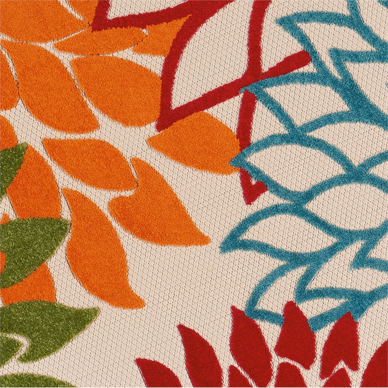 Pemberly Row 10' x Round Fabric Multi-Color Indoor/Outdoor Tropical Rug