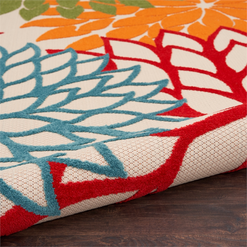 Pemberly Row 10' x Round Fabric Multi-Color Indoor/Outdoor Tropical Rug