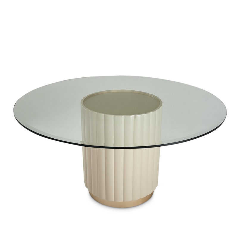 Pemberly Row Contemporary Round Glass Dining Table - Chardonnay