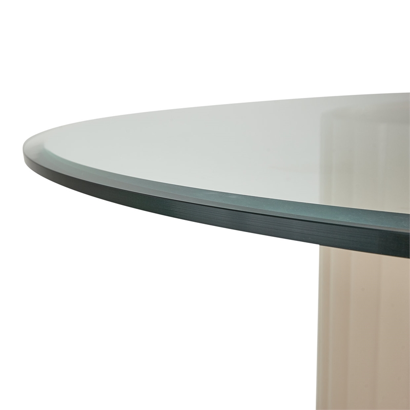Pemberly Row Contemporary Round Glass Dining Table - Chardonnay