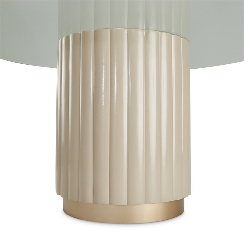 Pemberly Row Contemporary Round Glass Dining Table - Chardonnay